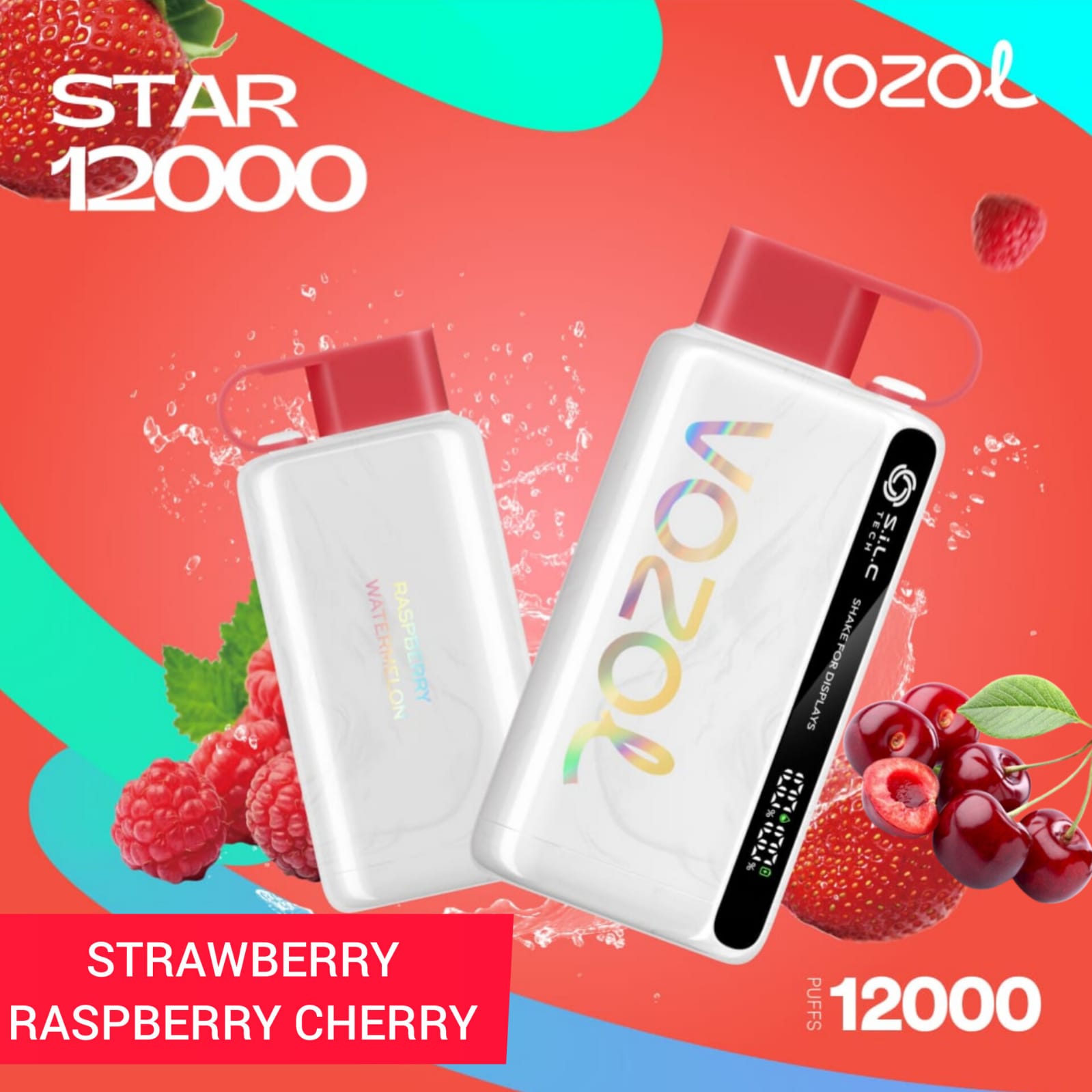 vozol star 12000 raspberry watermelon VOZOL STAR 12000 STRAWBERRY RASPBERRY CHERRY 50mg